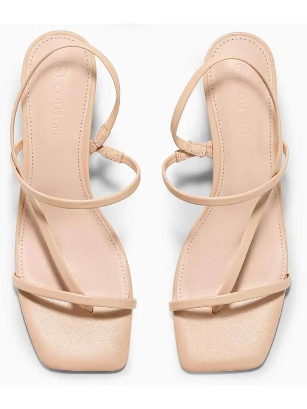 Women's Khaki Strappy Kitten Heels Sandals Square Open Toe Flip Flops Shoes